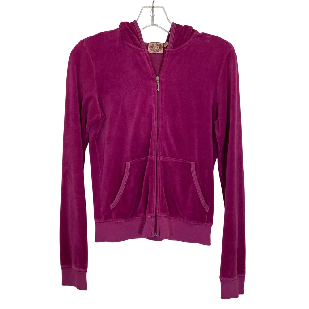 Vintage Y2K Juicy Couture 2000's Velour Hoodie Magenta Pink Butterfly Logo M